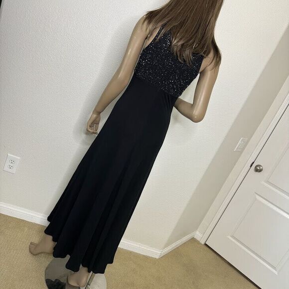 Bieff Basix Long Dress Sz 4 Black Silk Beaded Evening Formal Gown Dark Romance - Picture 10 of 11